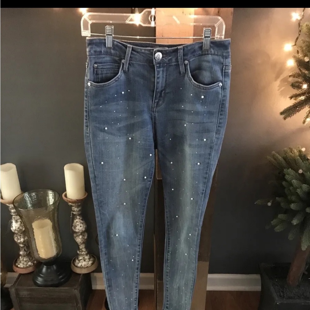 SILVER TAB 7 for All Mankind High Rise Skinny Jeans Pearls & Rhinestones Sz 4